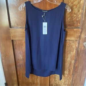NWT Eileen Fisher silk crêpe tank tunic - petite medium, navy blue